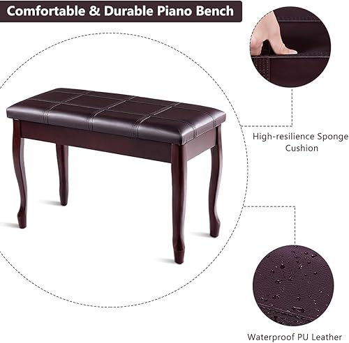 Miniatura 8 de GOFLAME Taburete de banco de piano con cojín acolchado y almacenamiento de música, asiento de piano resistente con asiento acolchado de piel