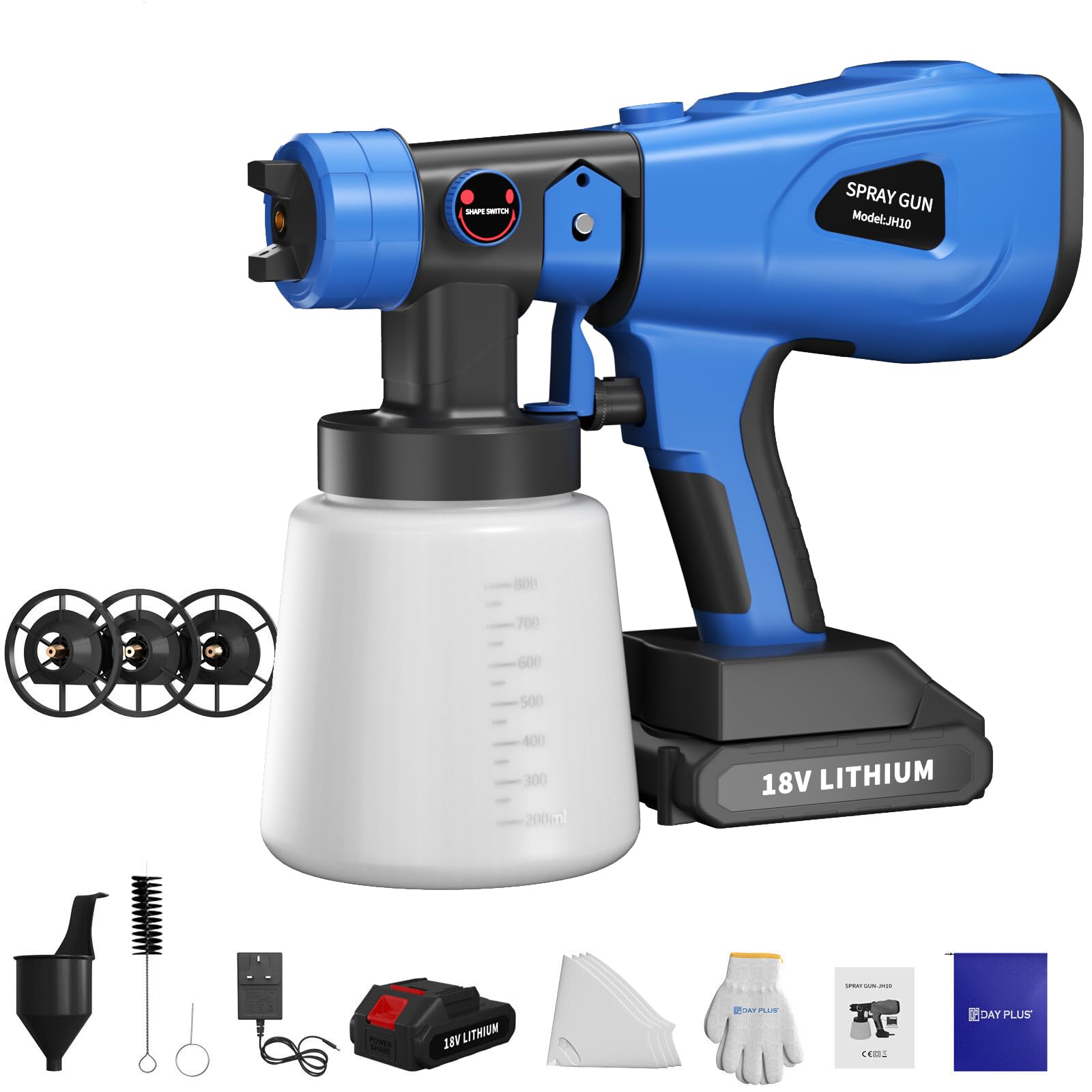 Hvlp Pistolet à Peinture sans Fil 800 ML avec 3 Modes de Peinture avec Batterie 1x1.5ah et Chargeur pour la Peinture de plafonds, clôtures et Murs