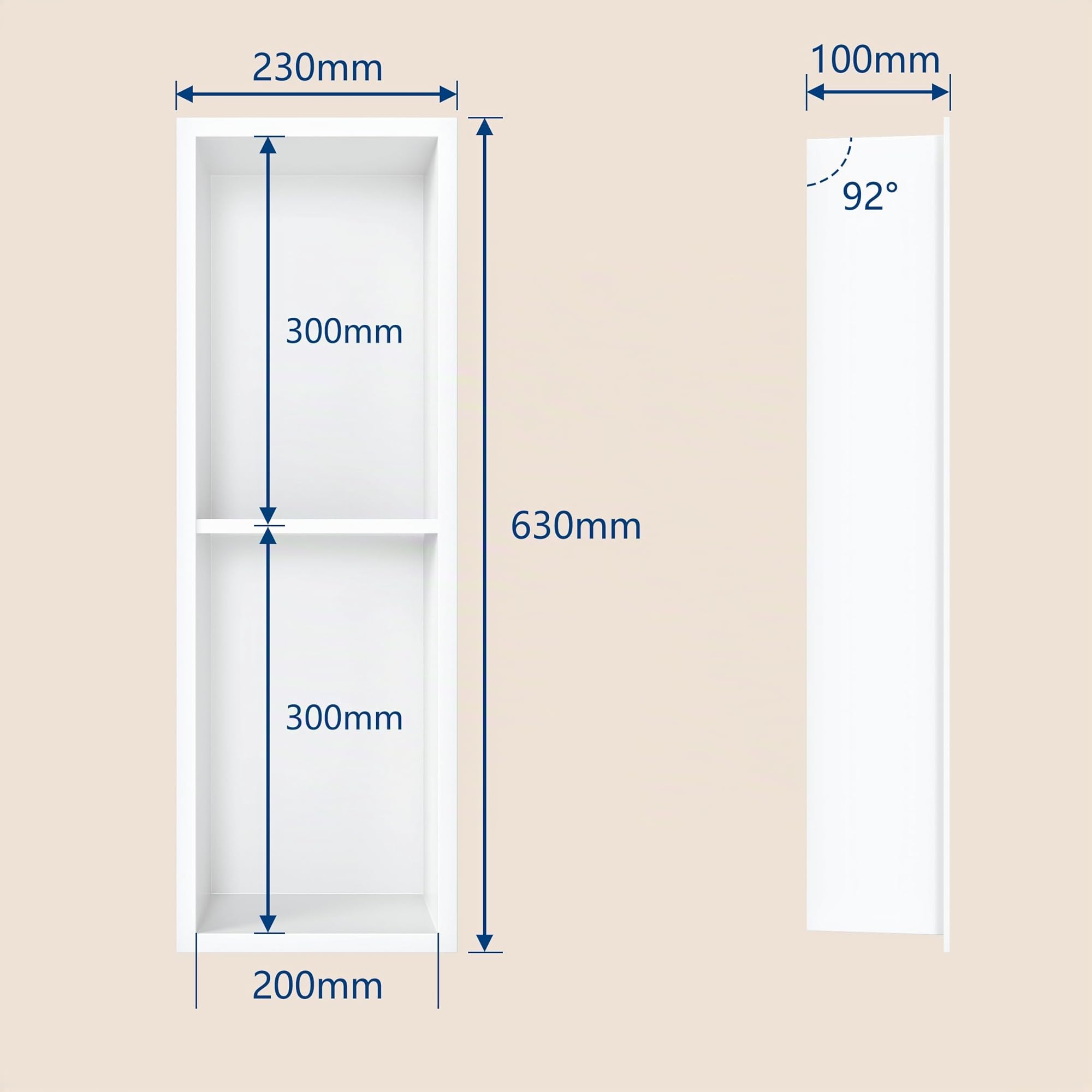 Qeke Niche de douche inox 304 avec cadre, 2 niveaux, 20cm, Blanc | étagère encastrée, antirouille, étanche, facile à nettoyer, drainage efficace, plusieurs tailles, rangement salle de bain