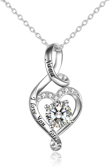YFN Sterling Silver Daughter/Nana/Grandma/Sister I Love You Forever Heart Necklace Jewellery Gifts for Women Girls