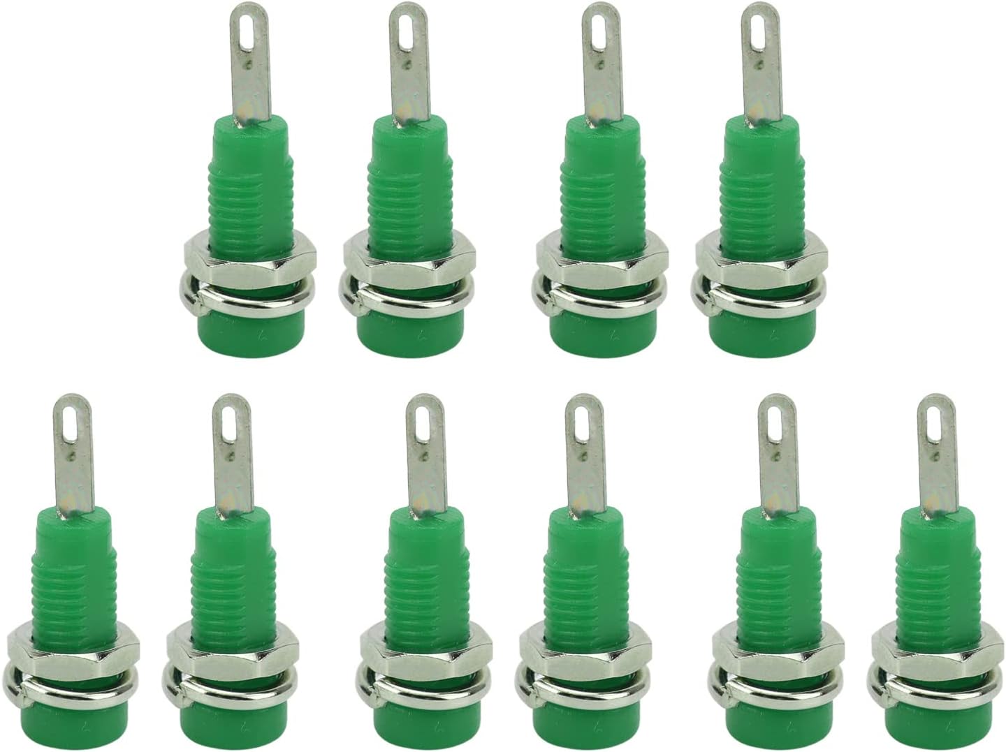 2mm Banana Plug Connectors, Brass Panel Mount Jacks with Extended Post for Electronic Test Equipment Lab Instruments 10 Pieces Green