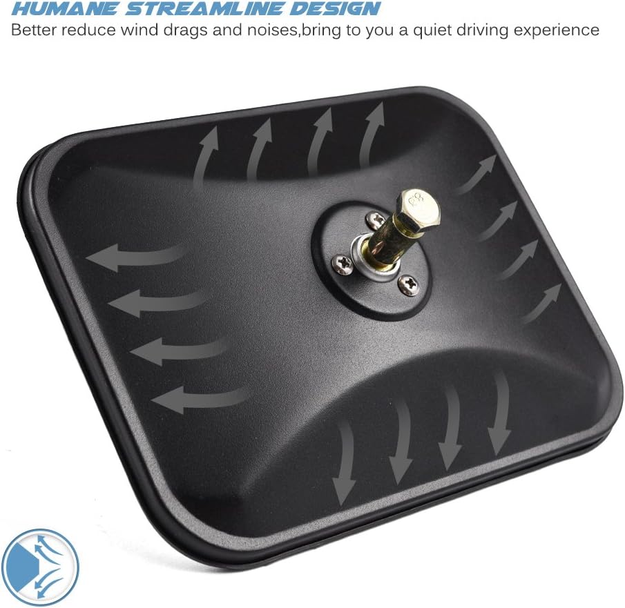 MICTUNING 8.5 Inch Shake-proof Off-Road Rectangular Adventure Mirrors, Bolt-on Door Hinge Mirror Fits 07-19 Jeep Wrangler JK CJ YJ TJ - Textured Black, Pack of 2