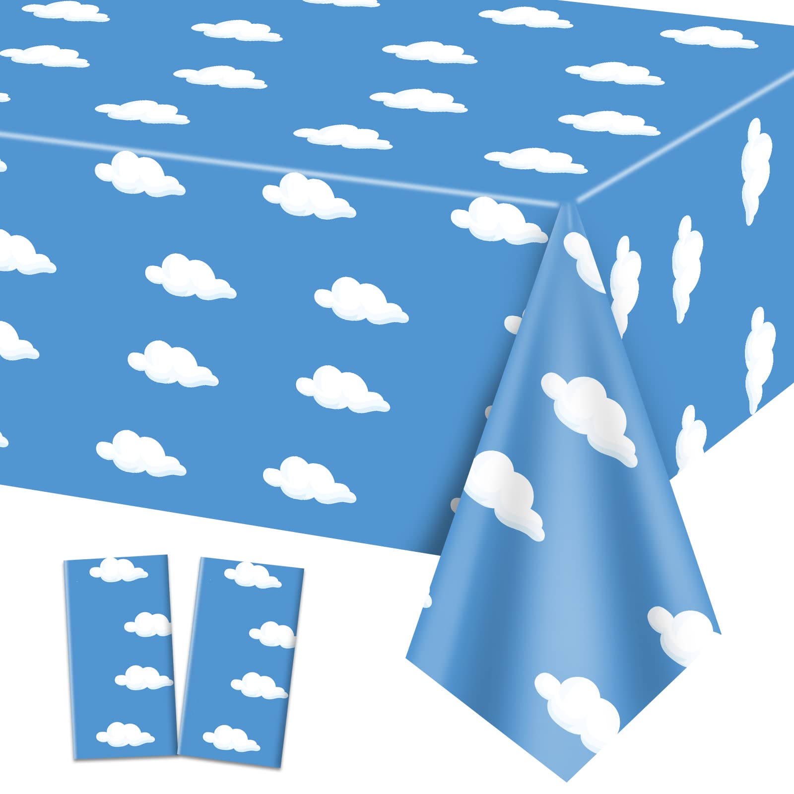 2 Pack Blue Tablecloths, 54x108'' Plastic Disposable Table Cover, Story Themed Decorations for Kids Birthday Party, Baby Shower Party