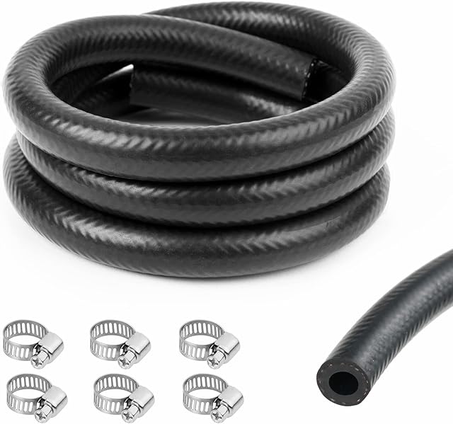 URAQT Fuel Line Hose, 3.28Ft 1/4 Inch 6mm Inner Diameter Fuel Line Set, Fuel Pipe Fuel Hose with 6 Hose Clamps, Suitable for Trucks, Cars, Tractors and Small Engines