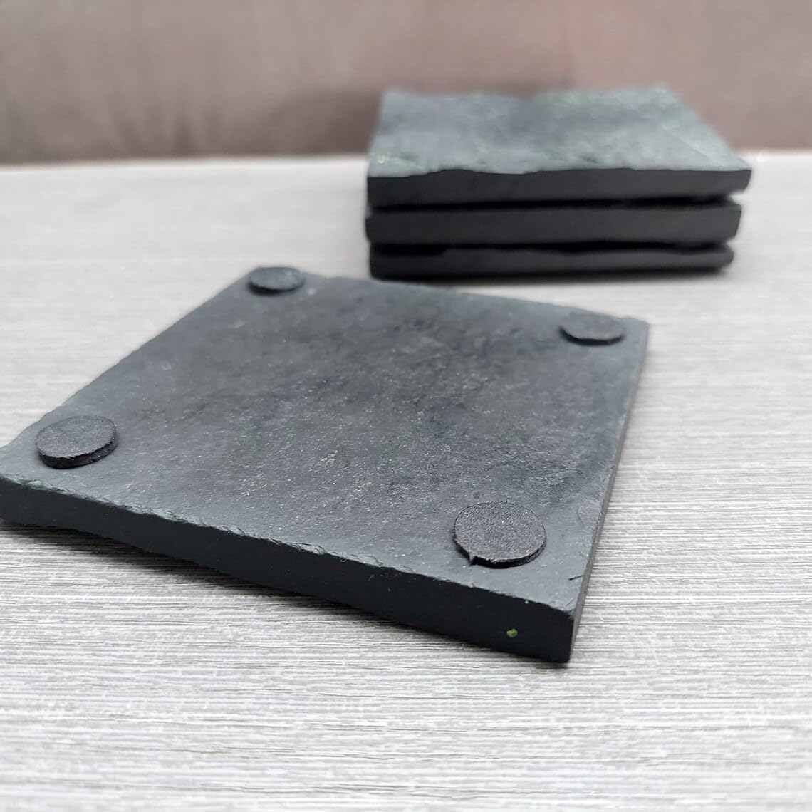 SEREIN Square Slate Black Coasters Set of 4 Drink Bar Natural Stone Coaster 4 Inches Anti Scratch Bottom for Bar Kitchen Home Office Coffee Table Decor DIY Gift - 4PCS 1