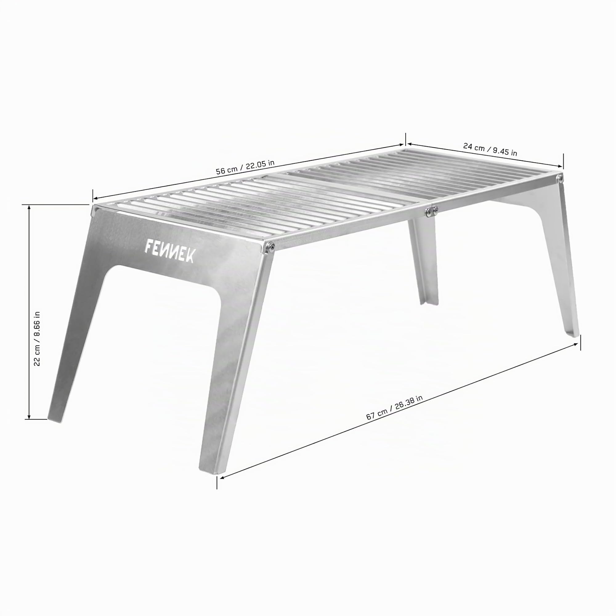 FENNEK Klapprost XL mit Tasche | Mobiler Grillrost zum Aufklappen | Extra stabile Ausführung mit großer Grillfläche von 56 x 24 cm | aus temperaturbeständigem Edelstahl | Made in Germany