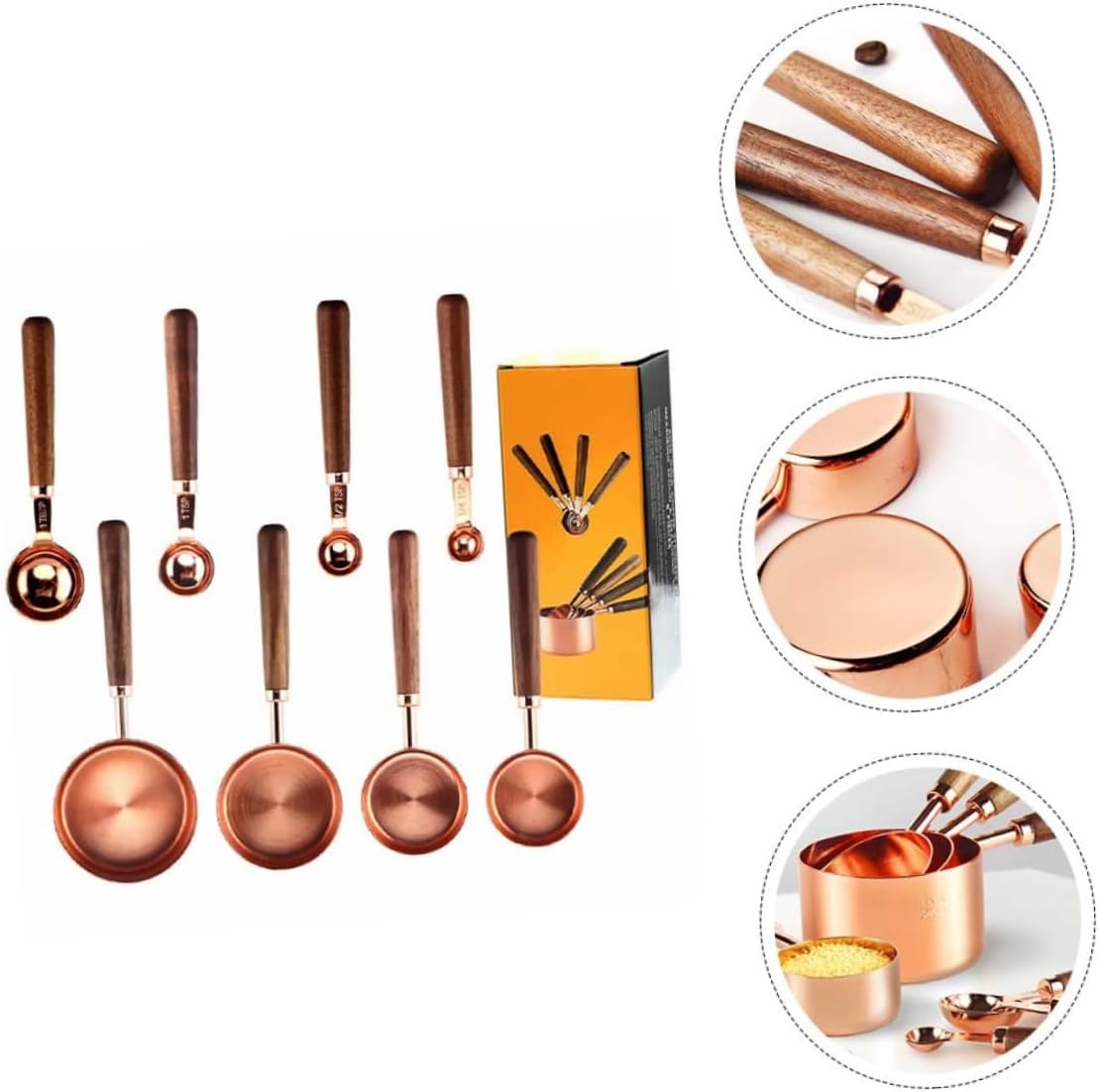 1 Set Measuring Cup and Spoon with Walnut Handle for Baking Includes Cups and Spoons Convenient for Accurate Measurements