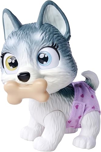 Simba Pamper Petz Husky 105950135 Cute Animal Baby with Drinking and Wet Function, Nappy with Colour Change Function, Magic Paw and Three Surprises,