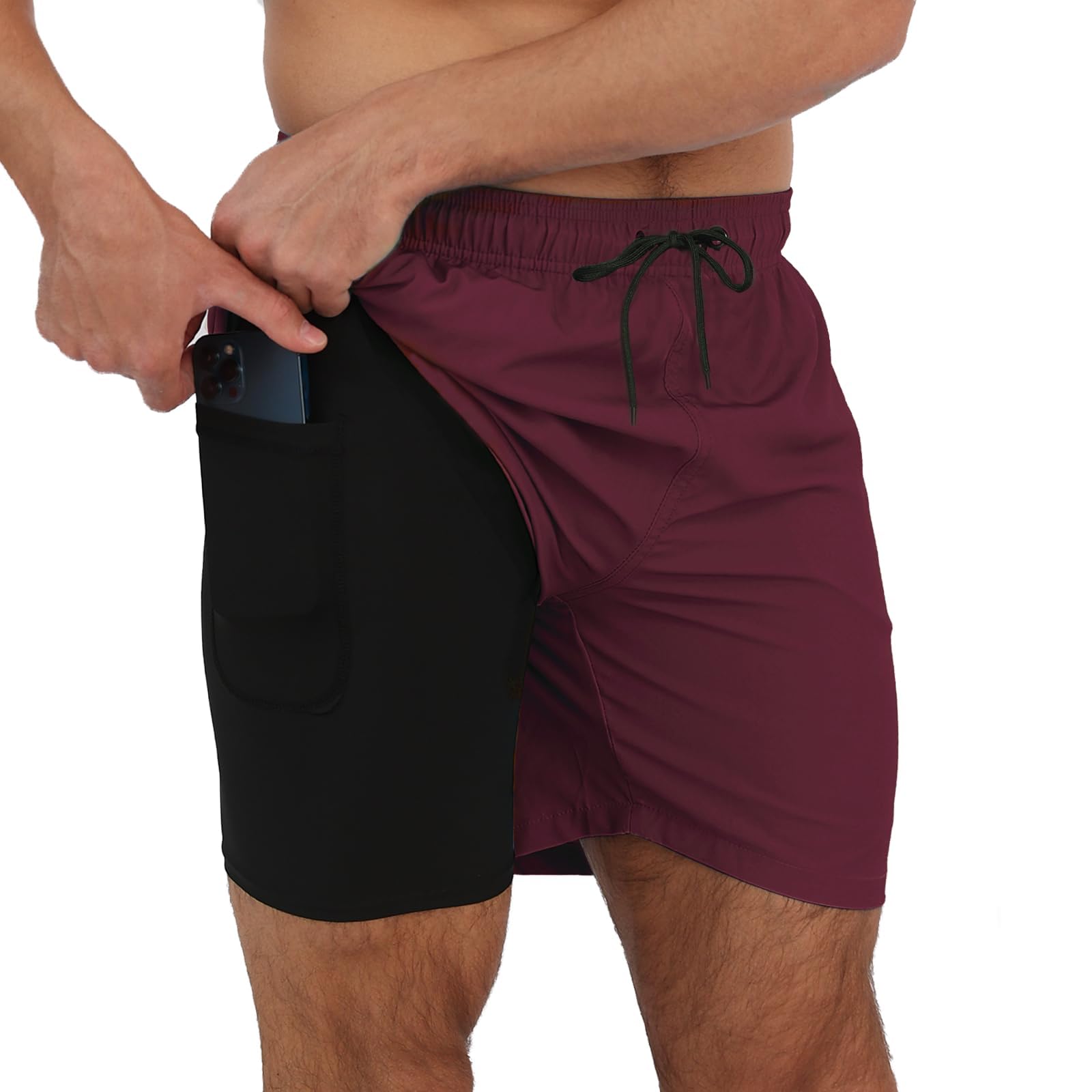Arcweg Badehose für Herren mit Kompression Liner 2 in 1 Atmungsaktiv Badeshorts Männer Elastisch Trainingsshorts Verstellbar Tunnelzug mit Reißverschlusstaschen