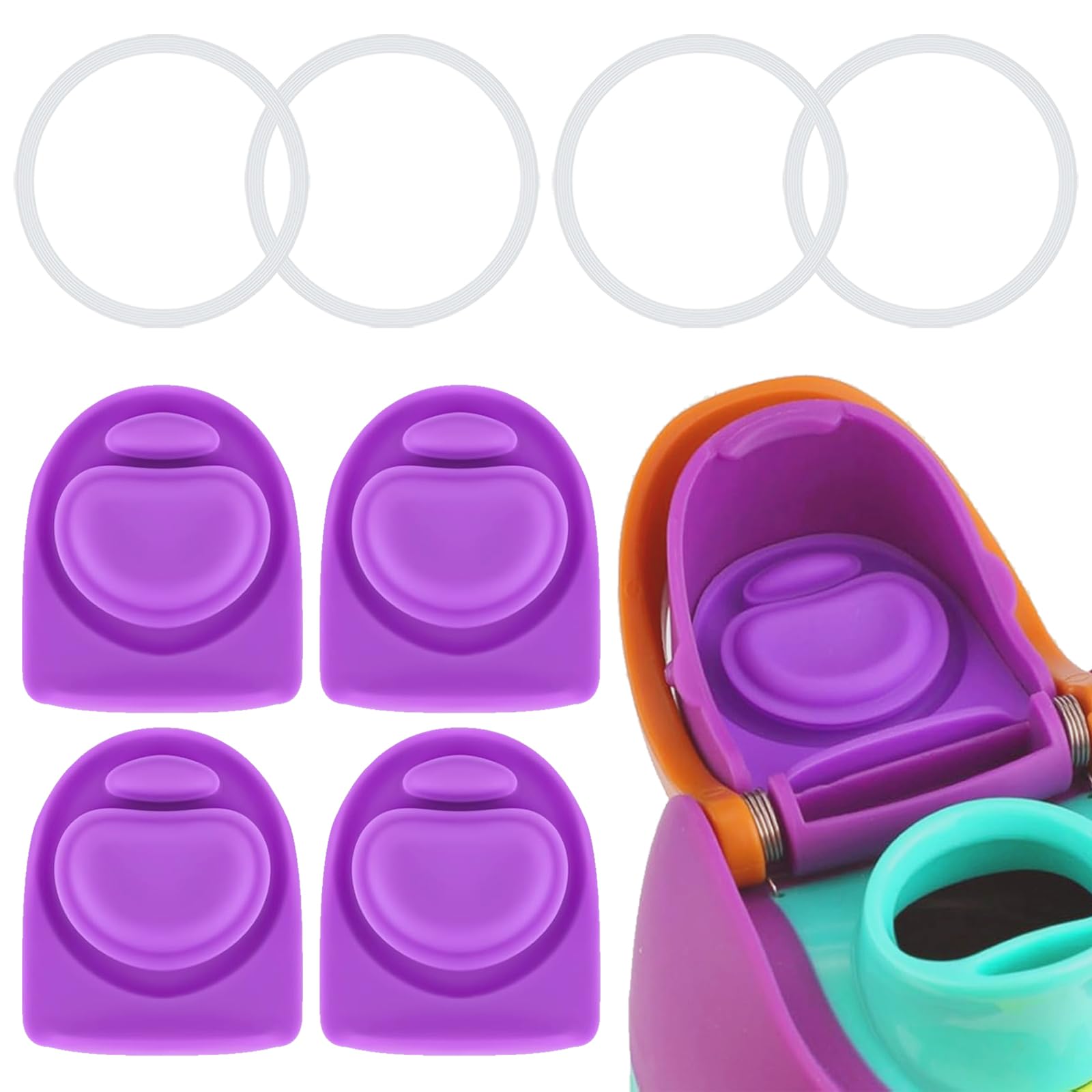 BMSQOFD 4 Sets Replacement Lid Rubber Seal for Owala FreeSip 24oz 32oz, Replacement Stopper and O Ring Gasket Parts Compatible with Owala 16/19/24/32/40oz Water Bottle Insert Silicone Accessories B5