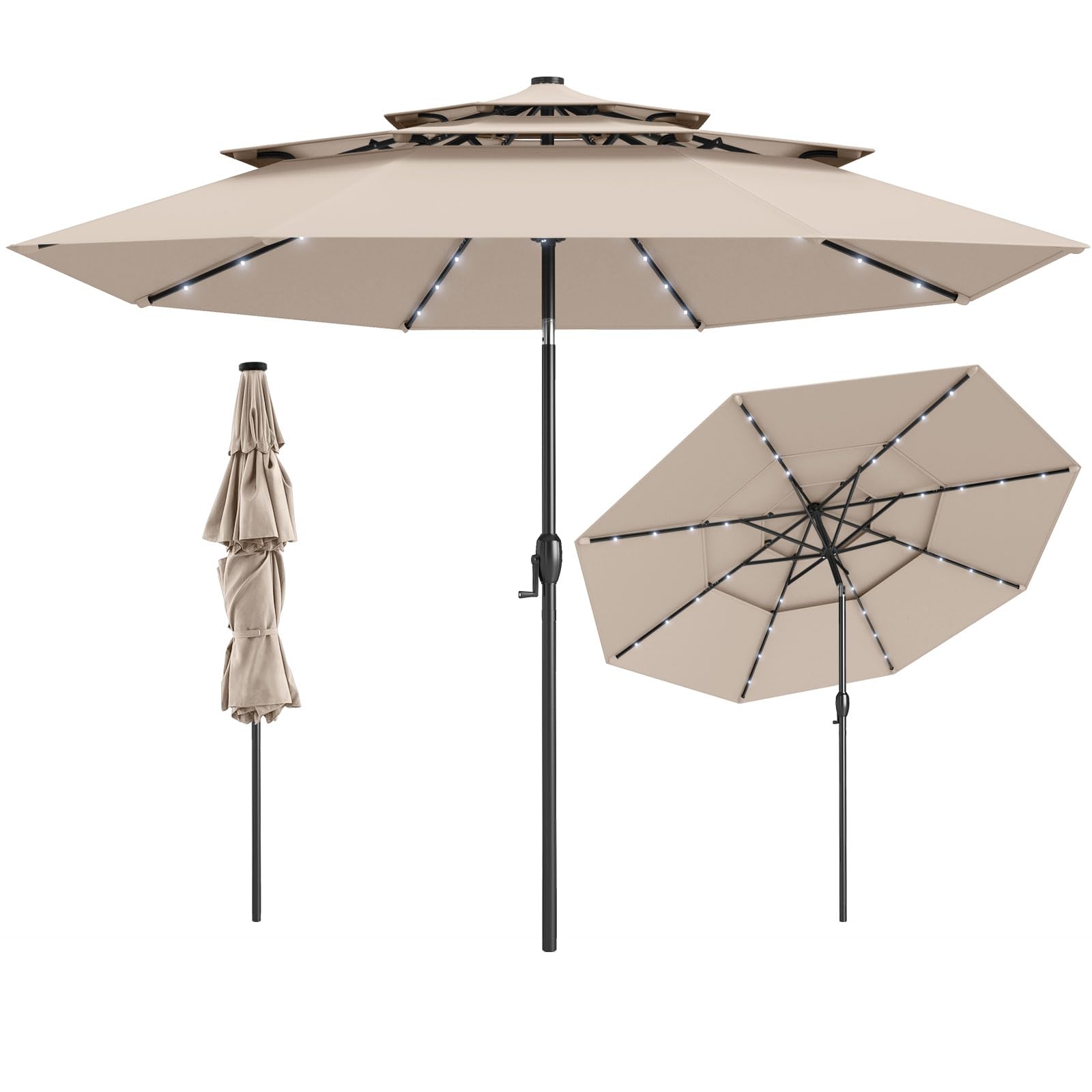 Parasol 300 Cm Met Led-verlichting, Parasolvoet Niet Inbegrepen Tuinparasol Met Zwengel Aan Beide Zijden 30deg Knikbaar Terrasparasol Met 8 Ribben Blauw Zb33616