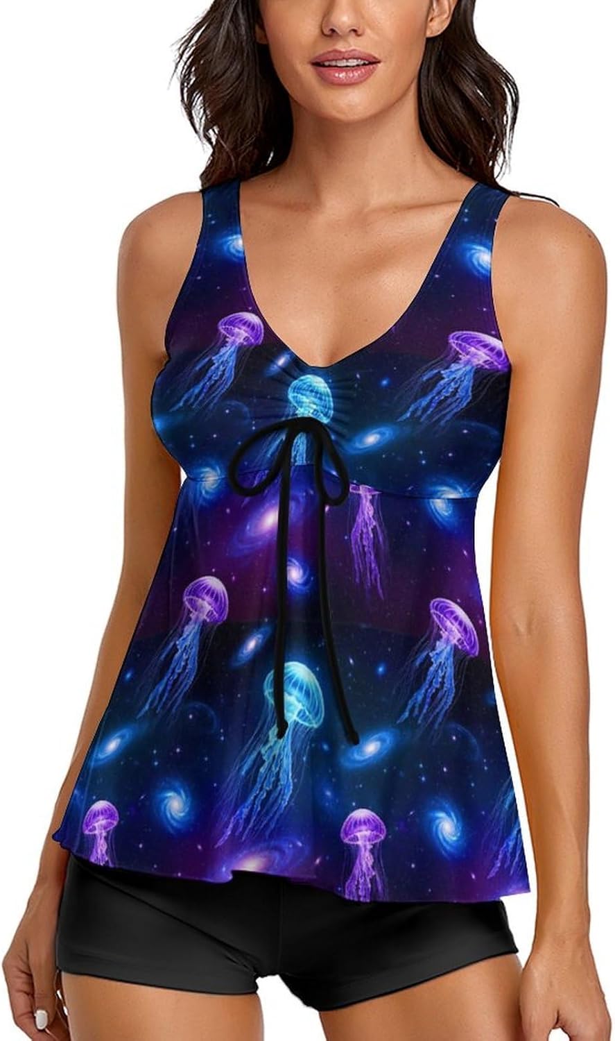 Tankini Swimsuits for Women, Two Piece Swimsuit with Tankini Top and Shorts, Stretchy Bathing Suits