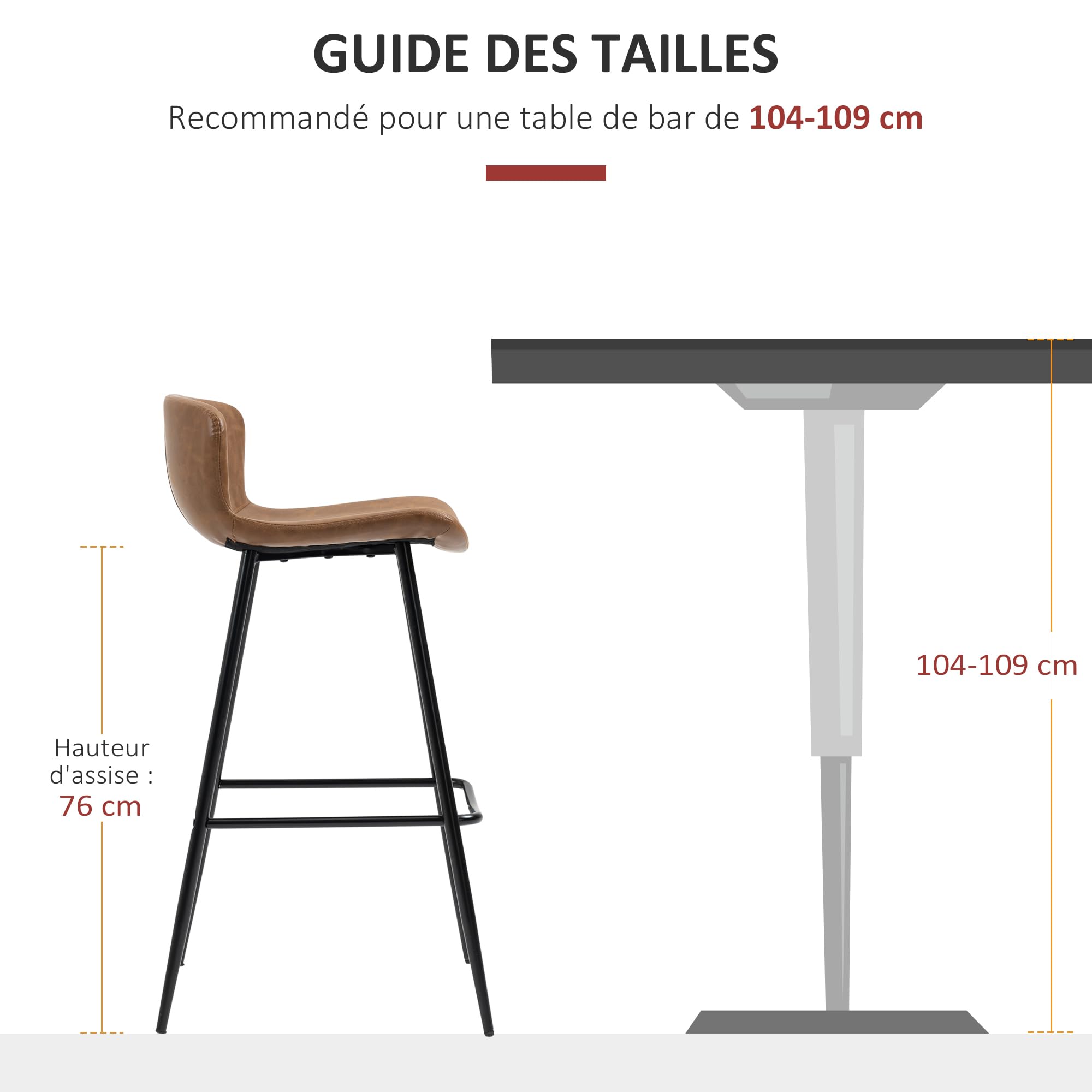 HOMCOM Lot de 2 Tabourets de Bar Hauteur 76 cm Dossier Vintage Marron