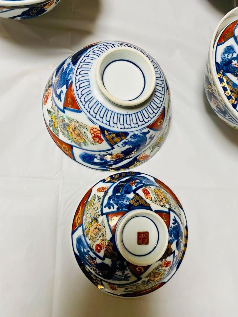 源右衛門 古伊万里 丼 小どん どんぶり 蓋付き 牡丹 染錦 染付 5客 木