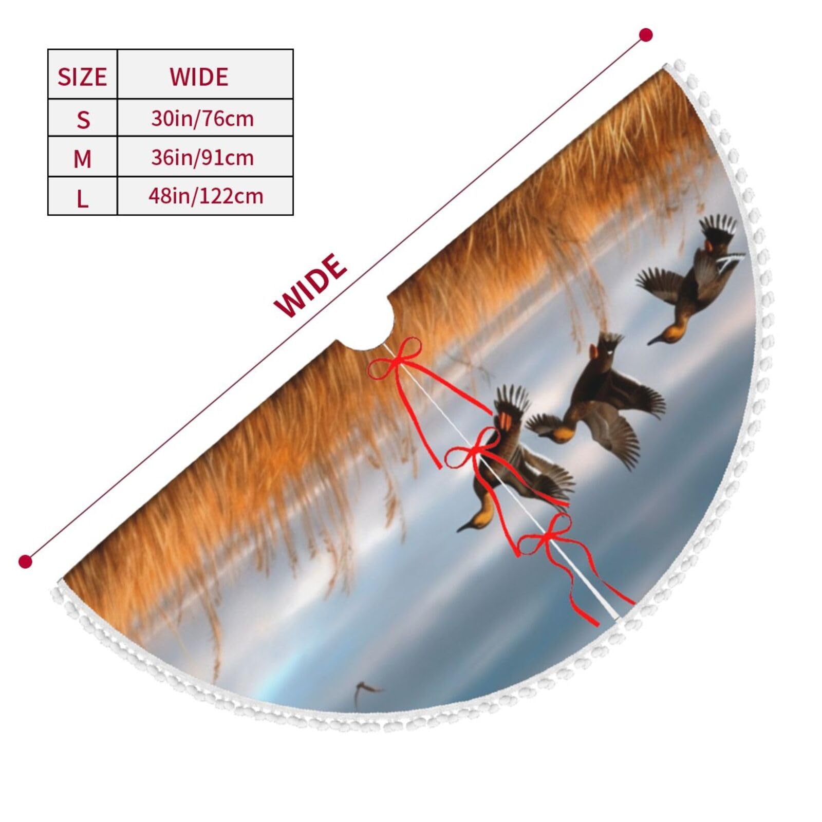 Jagd fliegende Wilde Ente 2 bedruckte Weihnachtsbaumdecke mit Pompon, 122 cm Weihnachtsbaumröcke, Matte, Dekoration für Zuhause, Garten, Büro, Urlaub, Party