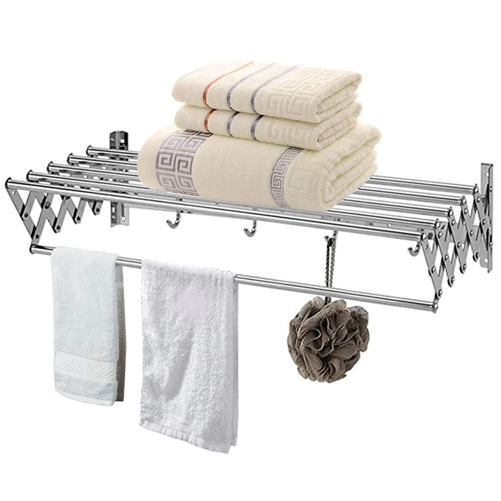 CRYSEU Extendable Drying Rack, Retractable Stainless Steel Clothes Airer - Space-Saving Wall Mounted Drying Rack