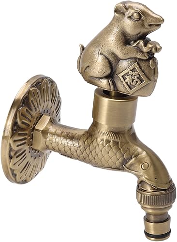 Tissting Grifo de agua montado en la pared G12, material de latón, diseño vintage de dragón chino, grifo de cocina, grifo de lavadora, grifo de