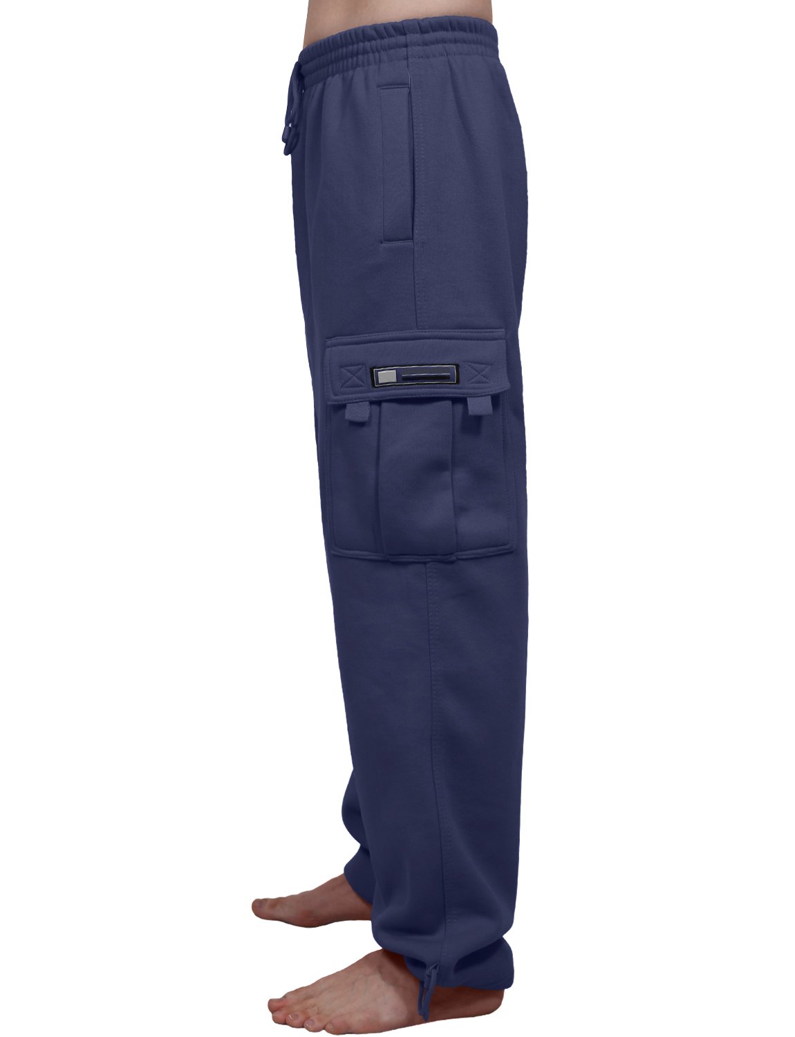 J. LOVNY Mens Comfy Elastic Drawstring Fleece Cargo Sweat Pants (M-7XL) Navy