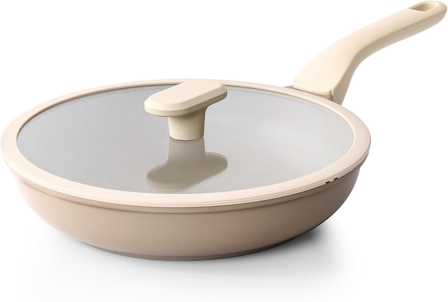 PRICUSIS Nonstick Frying Pan with Lid, Healthy Skillet, Egg Pan Nonstick Omelet Pan Chef's Pan, PFOA & PTFE Free, Induction Compatible (10 Inch W/L Natural Linen) 10" W/Lid Natural Linen