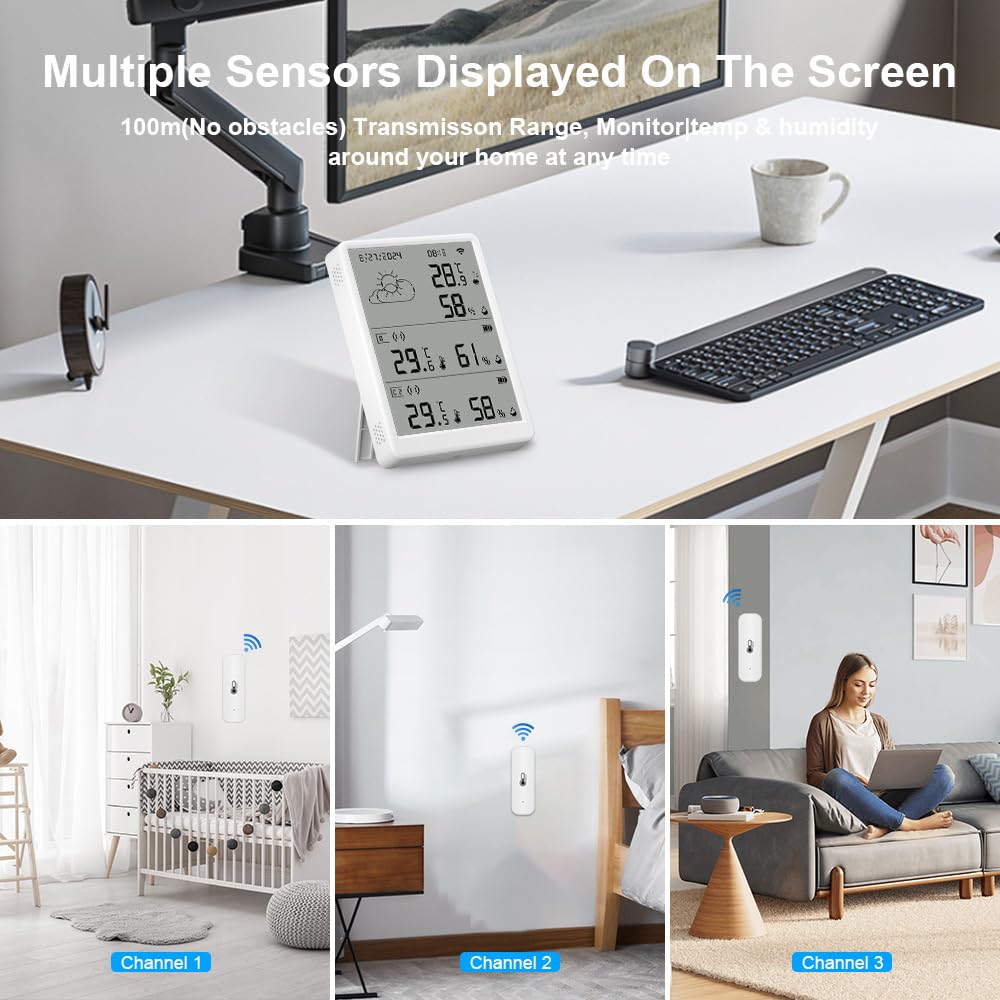 Monitor WiFi Smart Temperation and Umidità, Sensore in Tempo Reale con Controllo delle App, Casa, Serra e Garage per Casa
