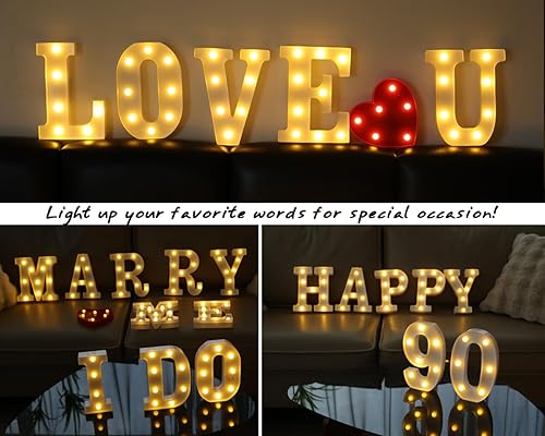 Miniatura 24 de Letras iluminadas, letras con luces LED de 26 alfabetos, letras iluminadas decorativas, letras de marquesina LED que funcionan con pilas para Luz