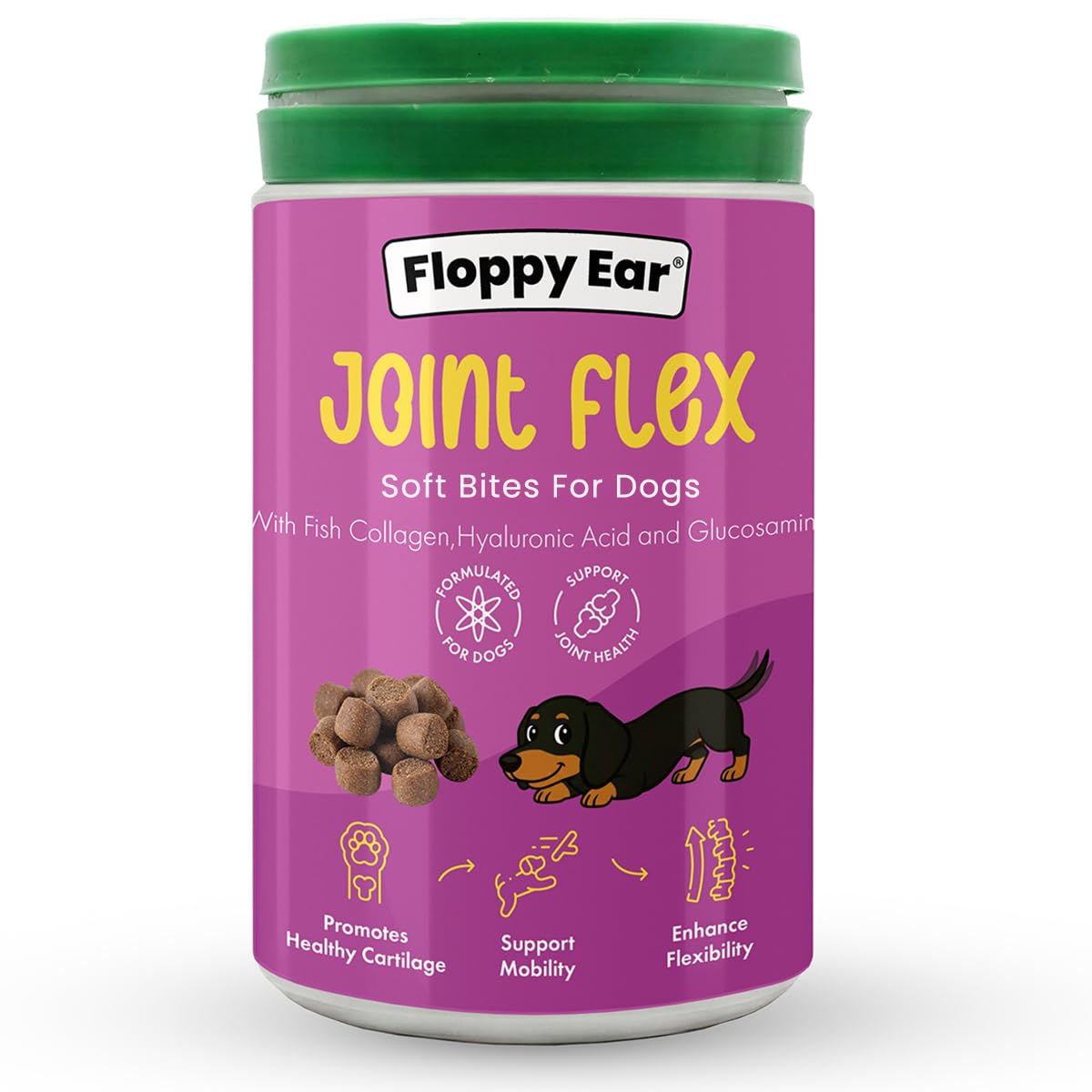 Floppy Ear Joint Flex Soft Bites for Dogs | 225g (Approx. 135 Bites) | with Fish Collagen, Glucosamine, Hyaluronic Acid, MSM & Chondroitin | Supports Joint Mobility & Flexibility | Gluten Free