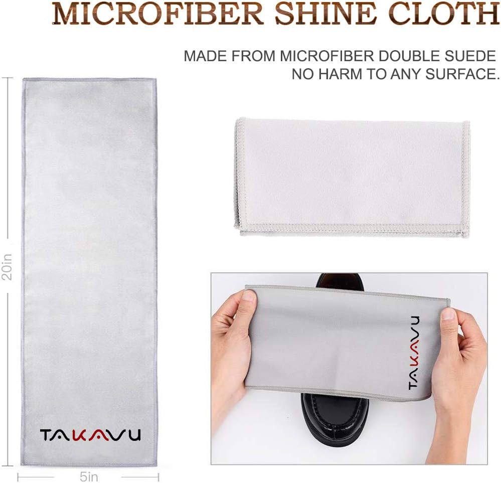 TAKAVU Shoe Shine Kit (4PCS) - 100% Soft Horsehair Bristles Brush, Polish Applicator, Crepe Suede Shoes Brush, Microfiber Buffing Cloth for Shoes, Leather, Boot, Cloth, Bag : Clothing, Shoes & Jewelry
