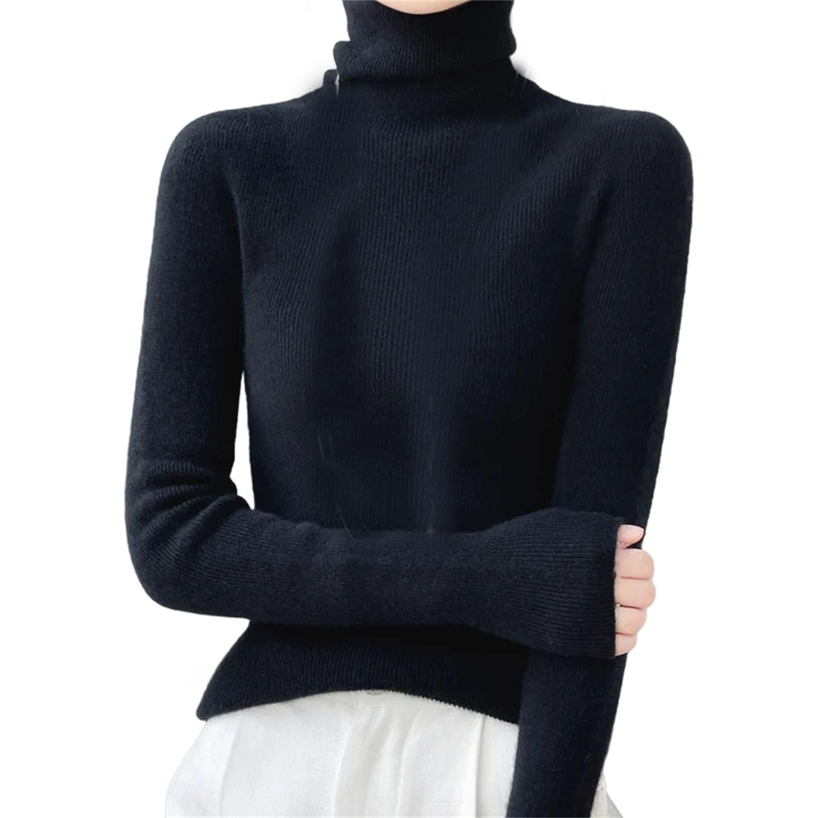 Cashmere Sweater Womens Solid Turtleneck Casual