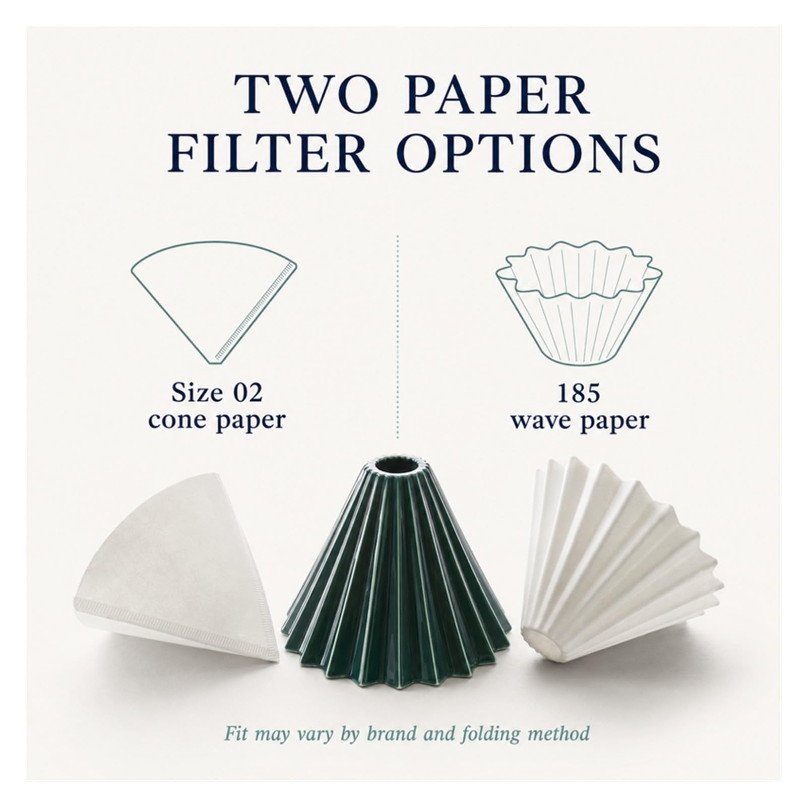 Dripper Caffè in Ceramica, Grande Filtro Manuale da 2–4 Tazze, Cono Stile Origami con Scanalature per Filtri Carta Misura 02 e Ondulati 185(Red)