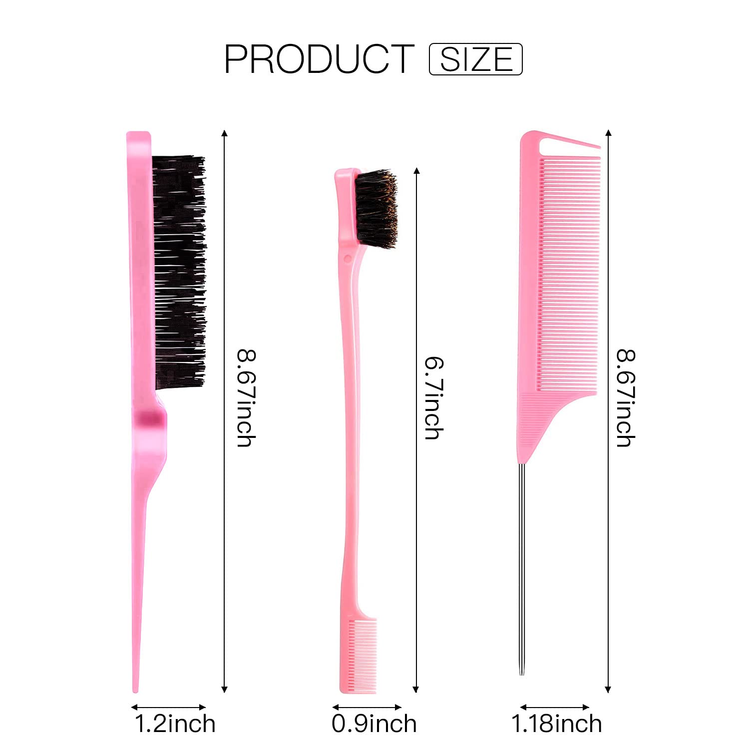 AESIFR 3 Pieces Teasing Brush Set Bristle Hair Brush 3 Row Teasing Brush Dual Edge Brush Sturdy Styling Comb Parting Comb for Brushing Combing - Image 2