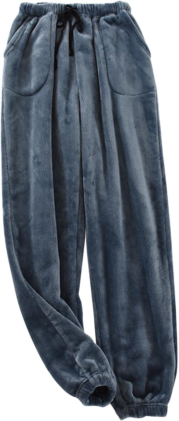 WENKOMG1 Men's Pajamas Pants, Fleece Lounge Flannel Winter Warm Sleep Pj Pants with Pockets Pajama Pants, L-3XL