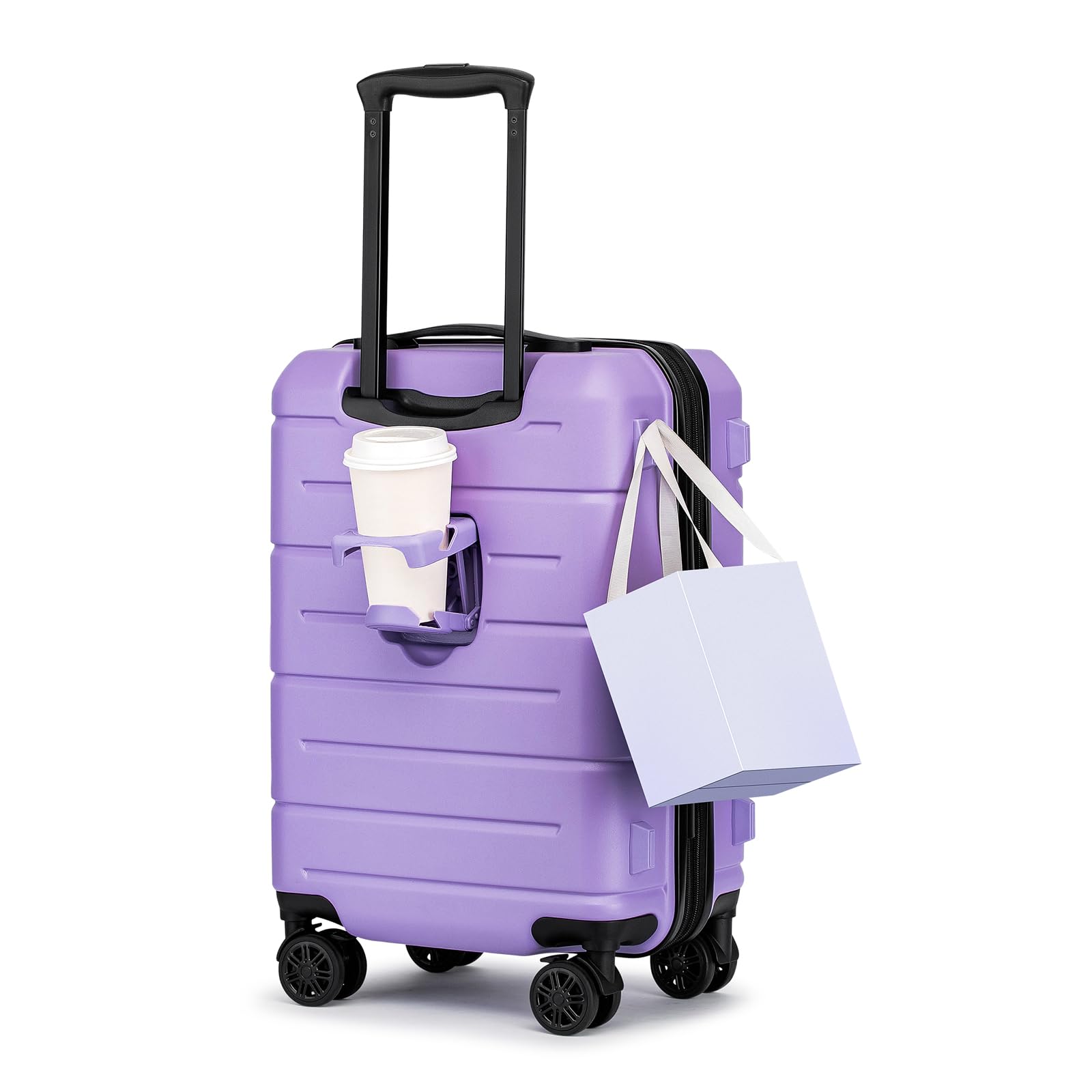kyme hardside expandable carry on luggage 22x14x9 airline approved with tsa lock hardshell carry on suitcase with wheels small travel rolling 20 inch luggage with cup holder for women lt purple