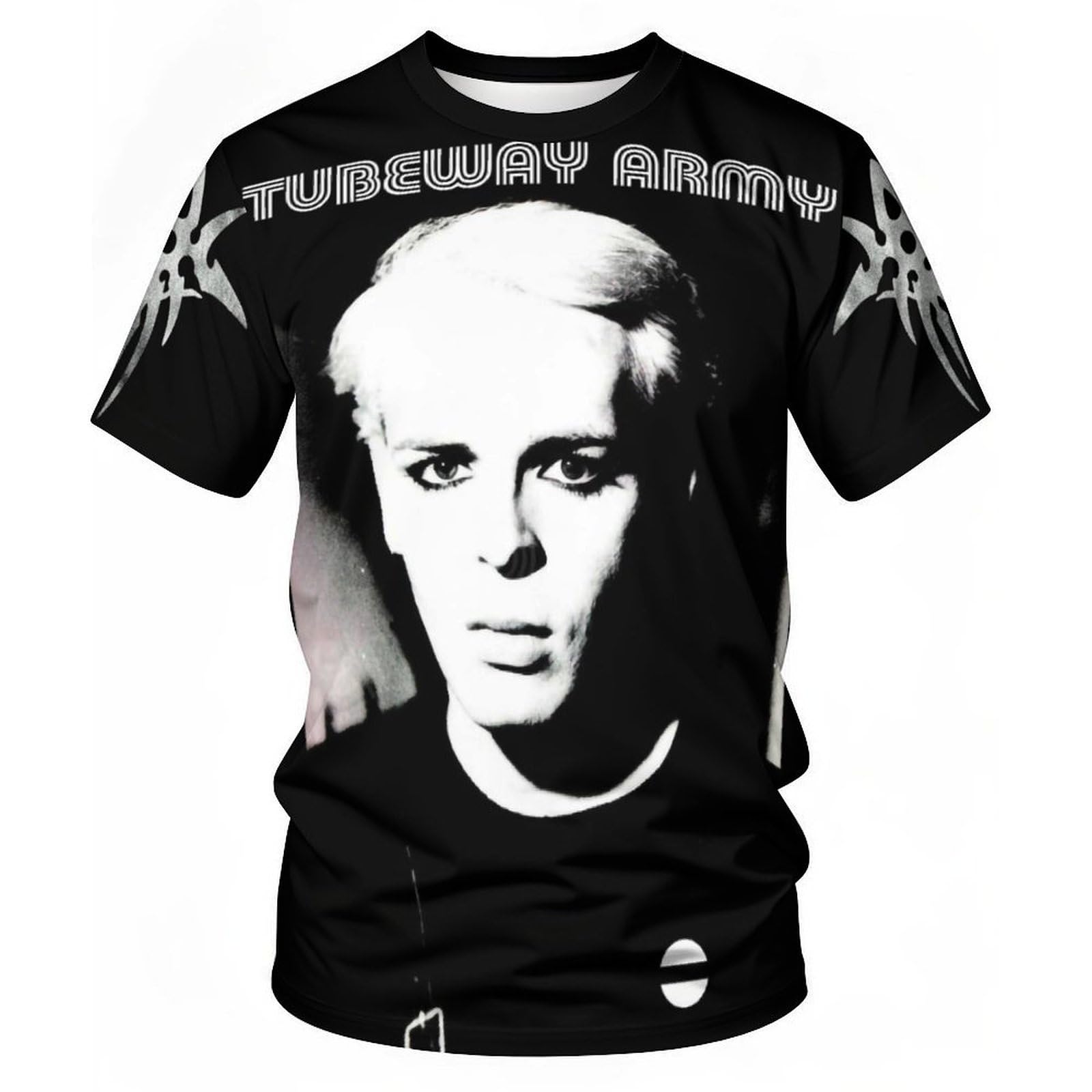MZPQDKSLK Men's Gary Logo Graphic Black Numan T-Shirt Short Sleeve T Shirt for Men Round Neck Music Band Tshirt Clothes Merch for Fans Gift