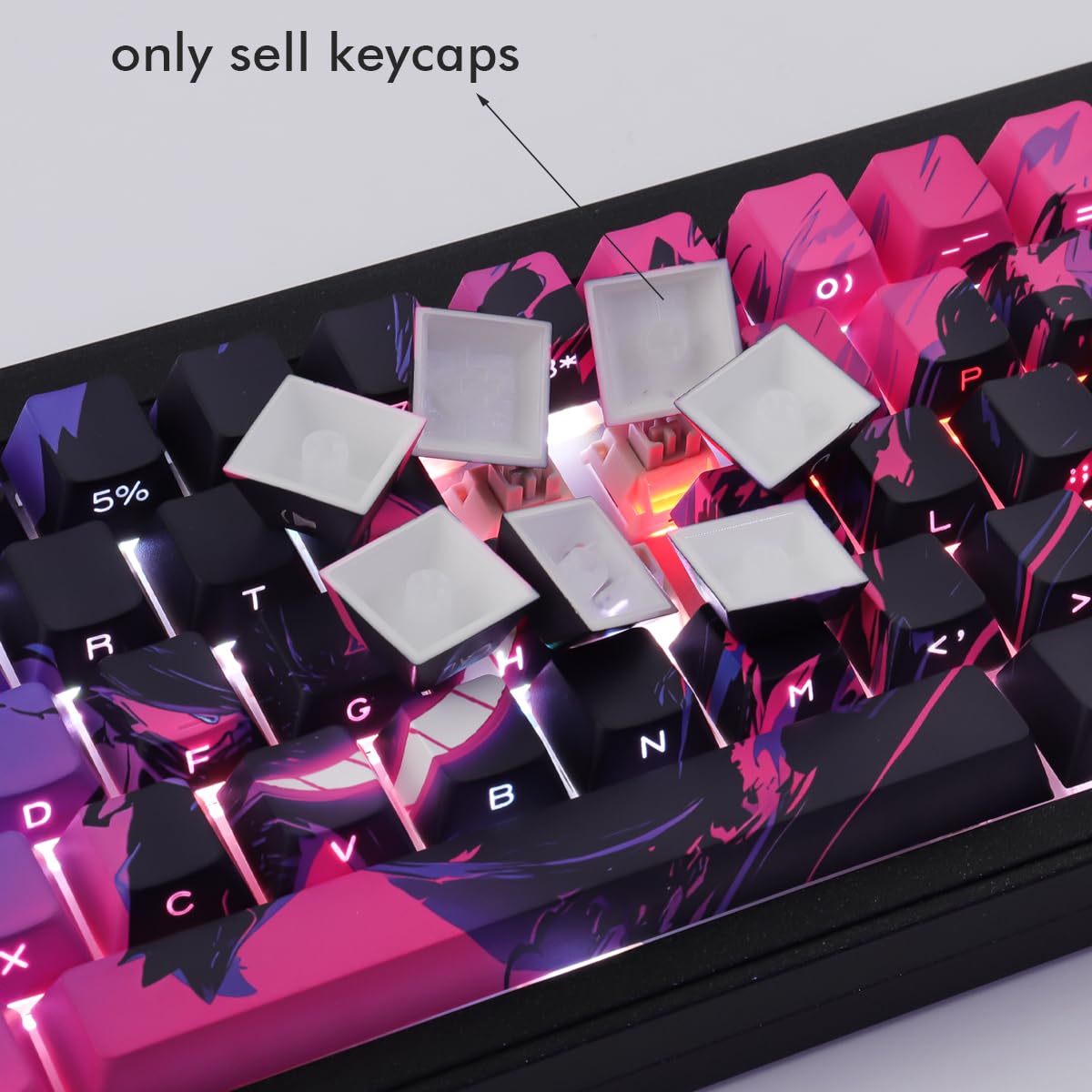 PBT Keycaps, 131 Keys Custom Black Shine Through Side Engraved Trasparente Keycaps Cherry Profile Dye Sublimation for Cherry MX Switch ANSI & ISO Layout Mechanical Keyboard