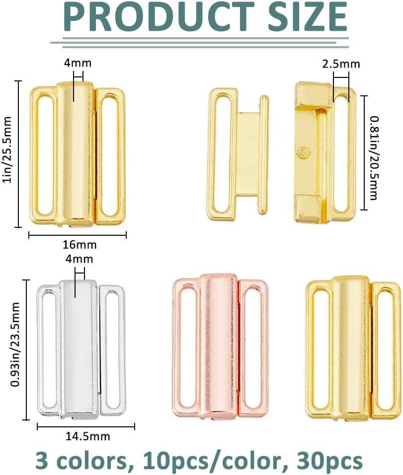SUPERFINDINGS 30Pcs Bikini Clasp Metal Bra Strap Hooks Alloy Bikini Clips Bra Clasp Replacement Part Bathing Suit Replacement for Bras Clasps Replacement Part Lingerie Front Closure