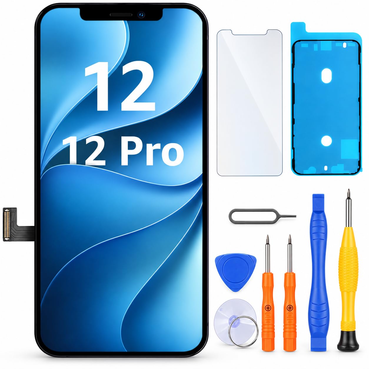 LL TRADER Schermo per iPhone 12/12 Pro LCD 6,1'' e Kit di Riparazione A | Display FHD con 3D Touch e Digitalizzatore, Dotato di Nastro Adesivo Impermeabile e Pellicola Protettiva