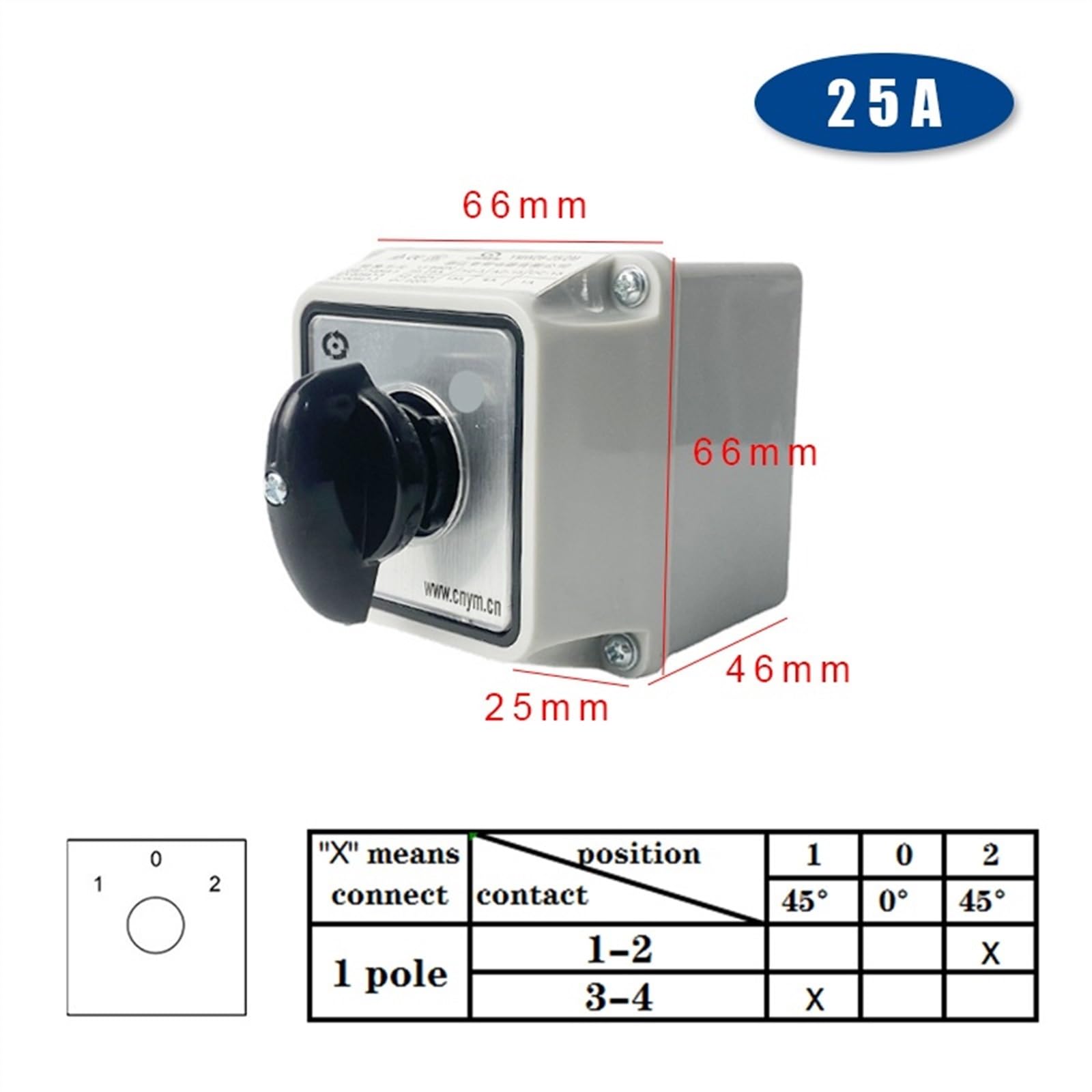 Elettrico LW26-25/1M Commutazione 3 Posizioni Rotary Cam Gear Switch 25A 1 Polo Con Custodia Impermeabile YMW26 LW28 (Color : Switch Box 102)