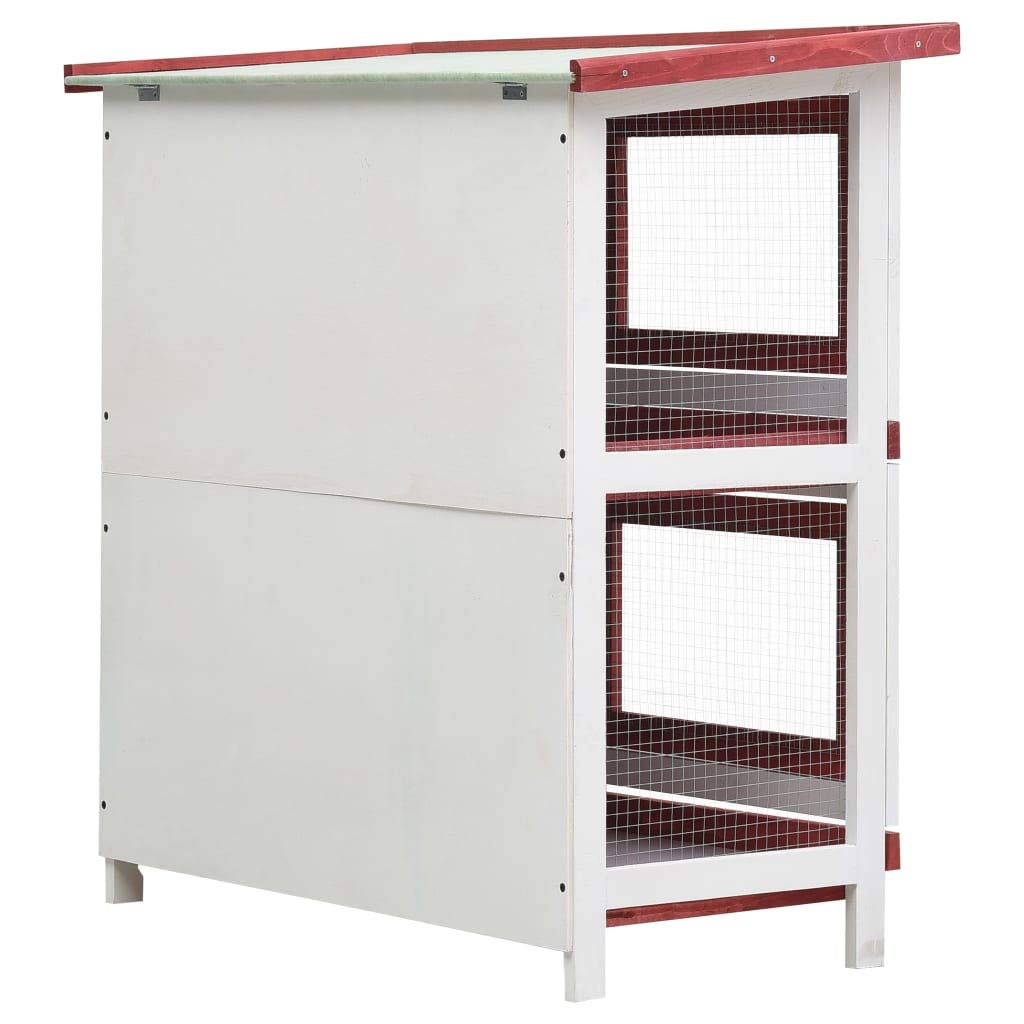 Festnight Jaula Conejera con 4 Puertas Madera Conejera Madera Conejera de Exterior Rojo y Blanco