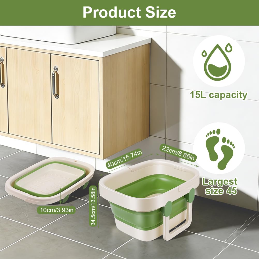 AUYAO Bañera de Pies Plegable, Hidromasaje para Pies Plegable, Masajeador de Pies con Agua y Asa de Transporte, Ligera y que Ahorra Espacio