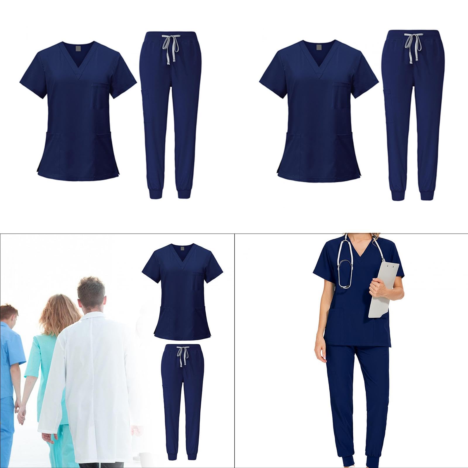 Baoblaze Dúo de Ropa Médica para Mujeres, Top Y Pantalón con Escote en V