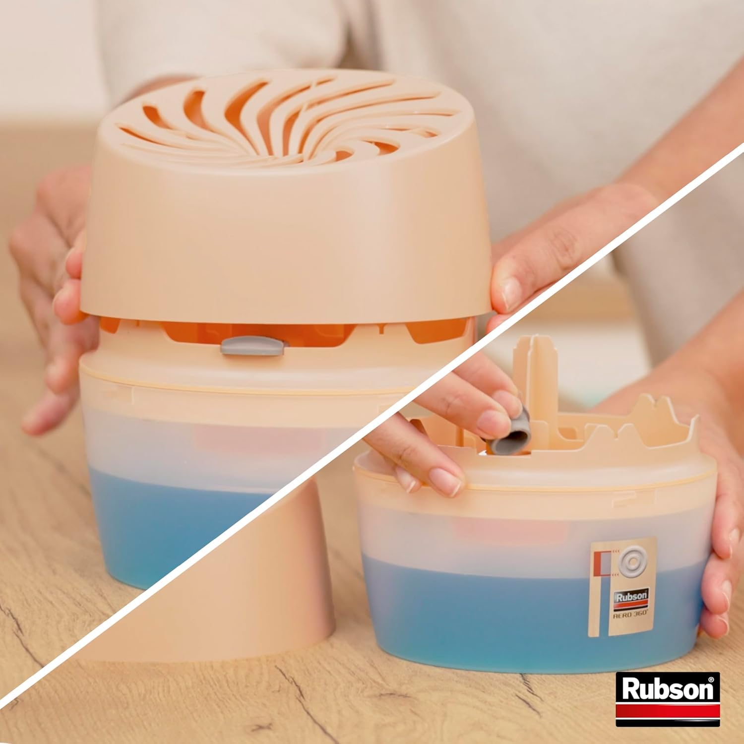 Rubson - Absorbeur d'Humidité Aero 360° Couleur Pêche (1 appareil + 1 recharge de 450 g) - Absorbeur anti-humidité pour pièce jusqu'à 20 m² - Déshumidificateur d'air anti-odeur et anti-moisissure