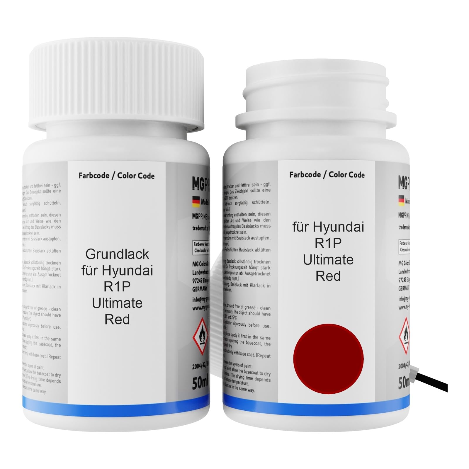 MG PRIME Vernice per auto Kit stilo di ritocco per Hyundai R1P Ultimate Red Vernice di fondo vernice di base vernice trasparente ognuno 50ml