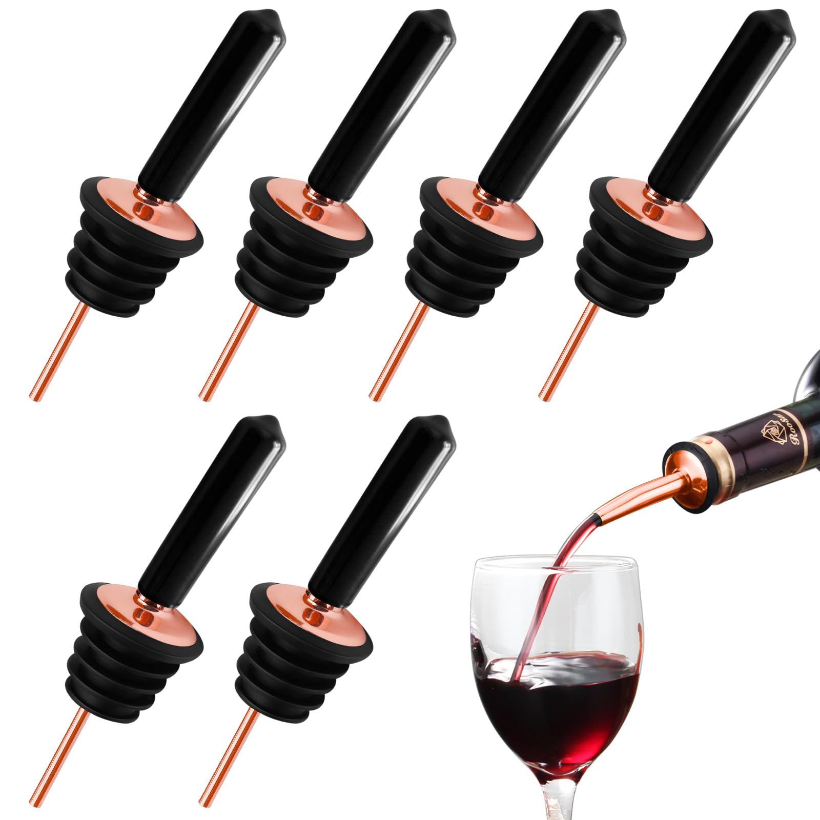 10 Pack Pour Spouts for Liquor Bottles，Stainless Steel Liquor Bottle Pourers with Rubber Dust Cap for Wine Bottle Oil Bottles (Rose Gold, Standard-A)