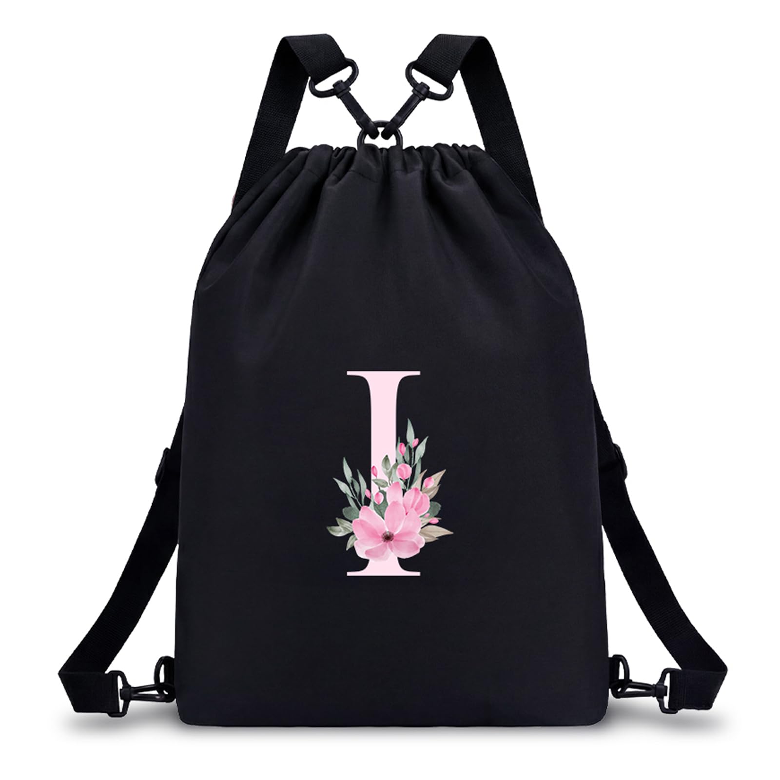 A-Z BAG Personalised Drawstring Swimming Bag for Women Girls Kids, 4-in-1 Convertible Initial Gym Bags (Backpack/Crossbody/Shoulder/Handbag), Waterproof Inside and Out (I)