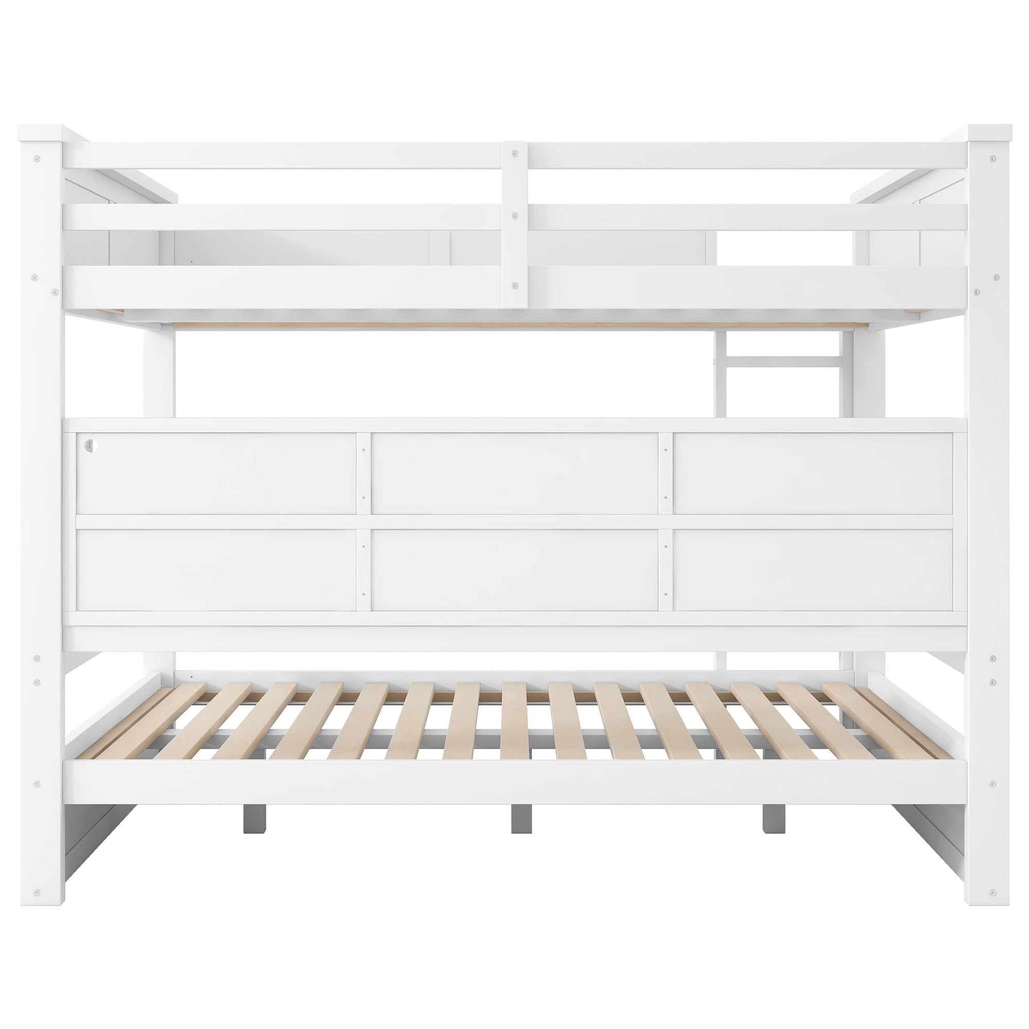 Letto a Castello 160x200 con Scaffali Portaoggetti e illuminazione a LED, Letto Matrimoniale con Rete a Doghe in legno, Protezione anticaduta, Strutture per letti per Bambini e Ragazzi(Senza Materasso