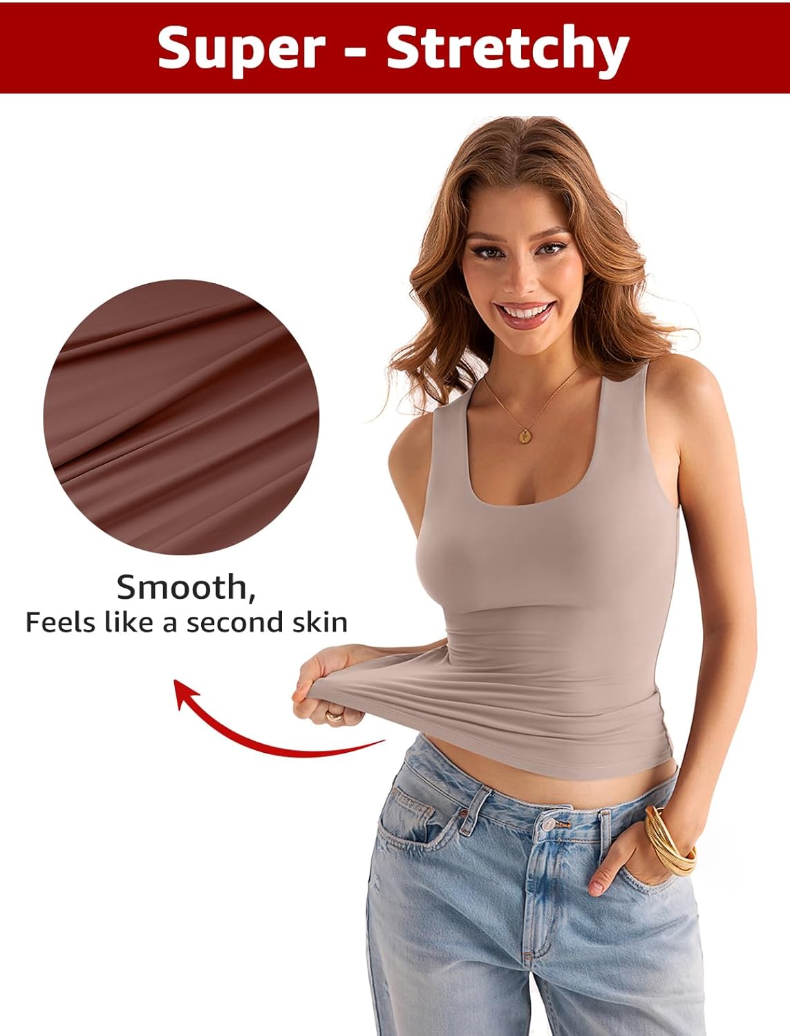 Womens Double Lined Scoop Neck Tank Tops Basic Slim Fit Sleeveless Shirts Y2K Summer Going Out Outfits - Image 3