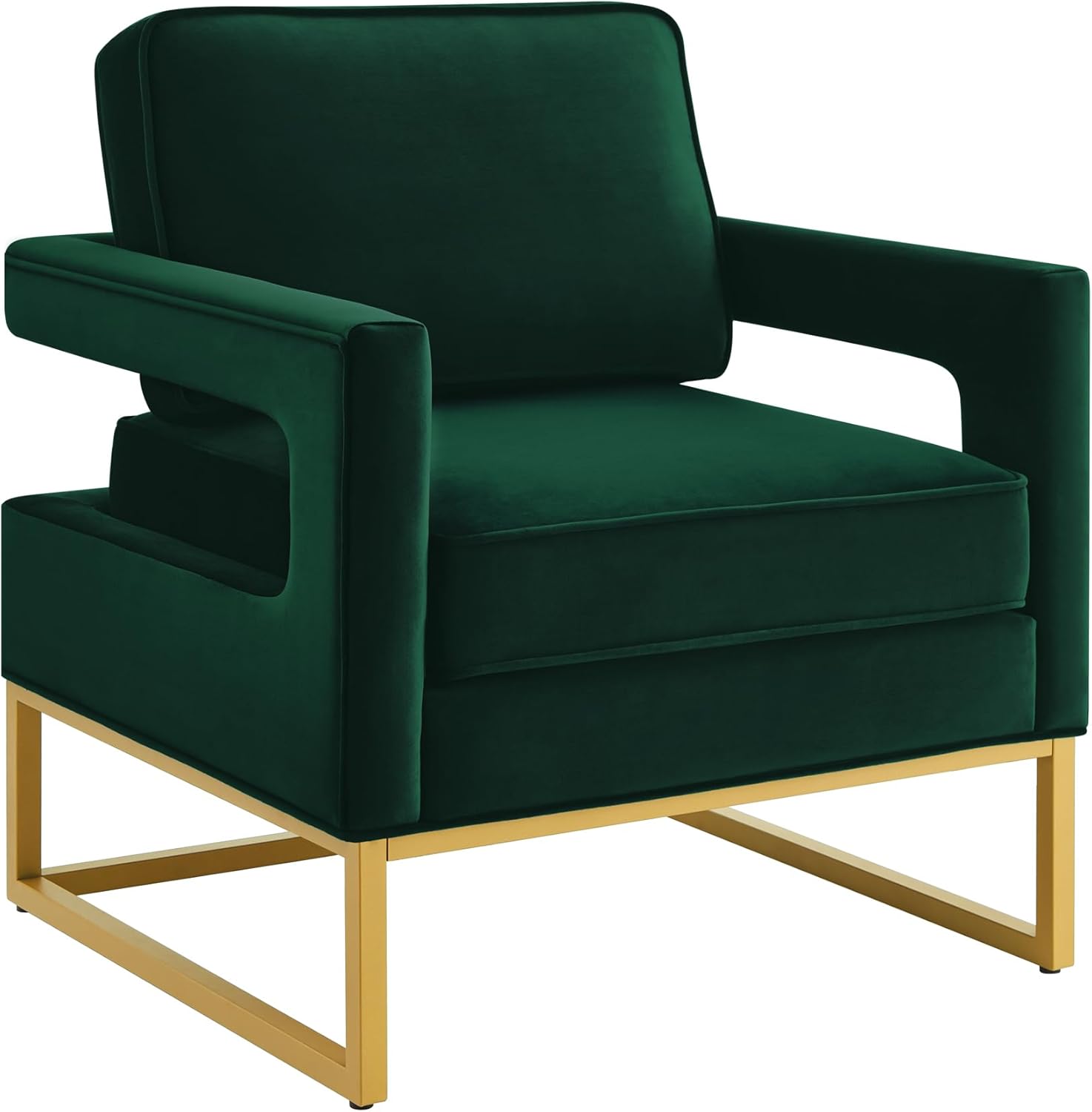 Setawix Velvet Accent Barrel Chair,Modern Upholstered Club Chair with Hollow Back and Arms,Comfy Accent Armchair for Living Room Bedroom Office with Golden Metal Legs (Green Open Back 1PC)