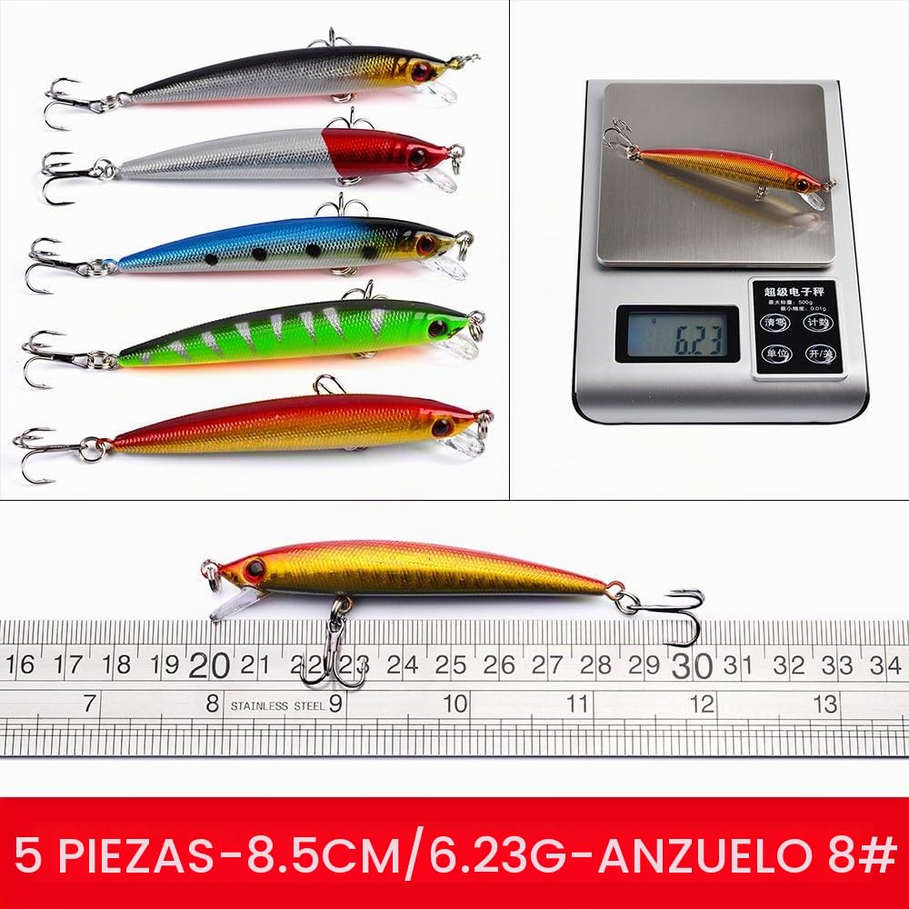 56PCS Señuelos de Pesca con Ganchos, Cebos Artificiales, Swimbait, Manivela, Cucharillas y Accesorios para la Pesca #6