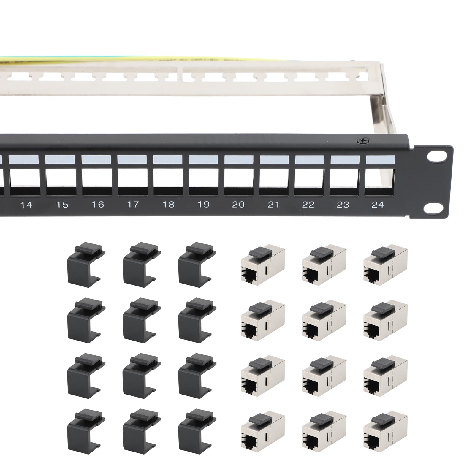 24 Port CAT6 Patchpanel Patchfeld 1 HE mit 12x RJ45 Keystone Jack Modul STP CAT6, 19 Zoll für Rack Montage, Kompatibel CAT6 CAT7 CAT8 Netzwerk Verlegekabel, Zinklegierung