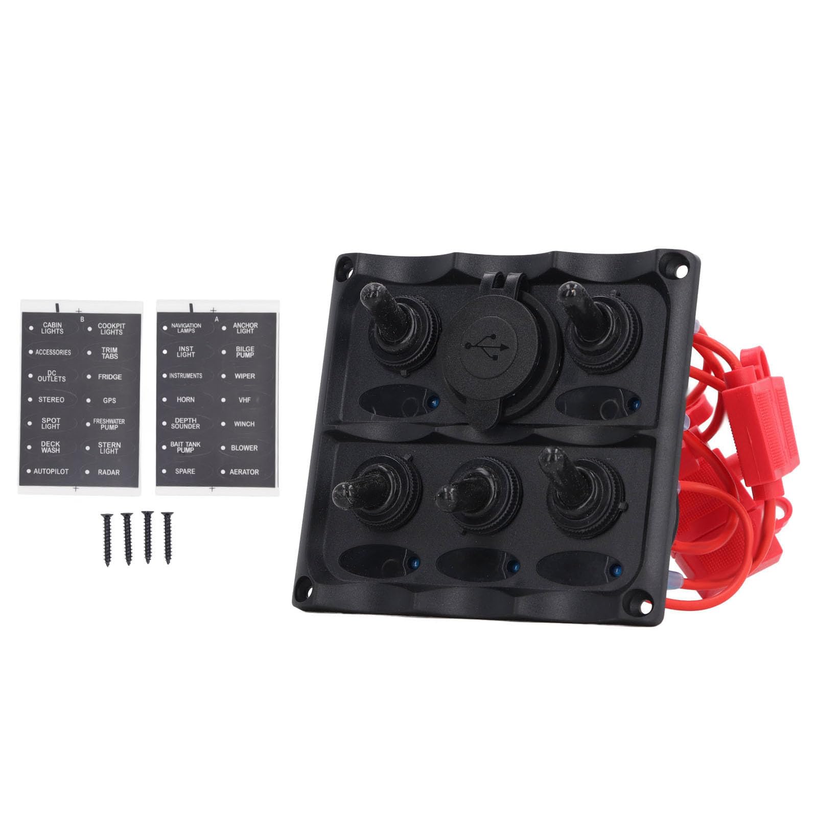 5 Gang Przełącznik Skalny Panel, 12V 24V z 2 Portami USB
